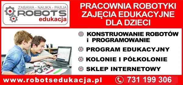Plakat pracowni robotyki ROBOTS edukacja